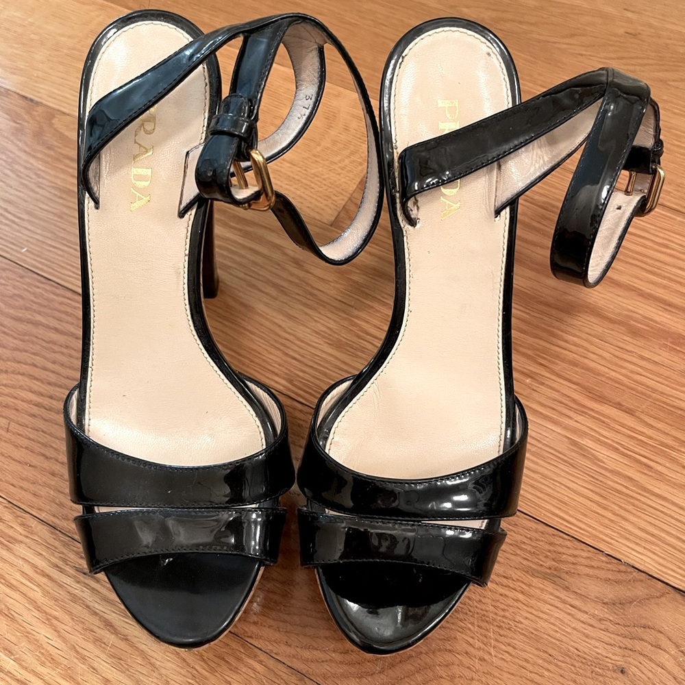 Prada Black Patent Leather Platform Sandals